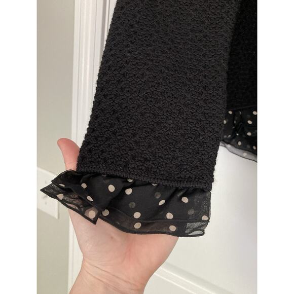 Dana Bachman Black Tan Polka Dot Ruffle Merino Wool Knit Jacket Cardigan Medium - Picture 3 of 8